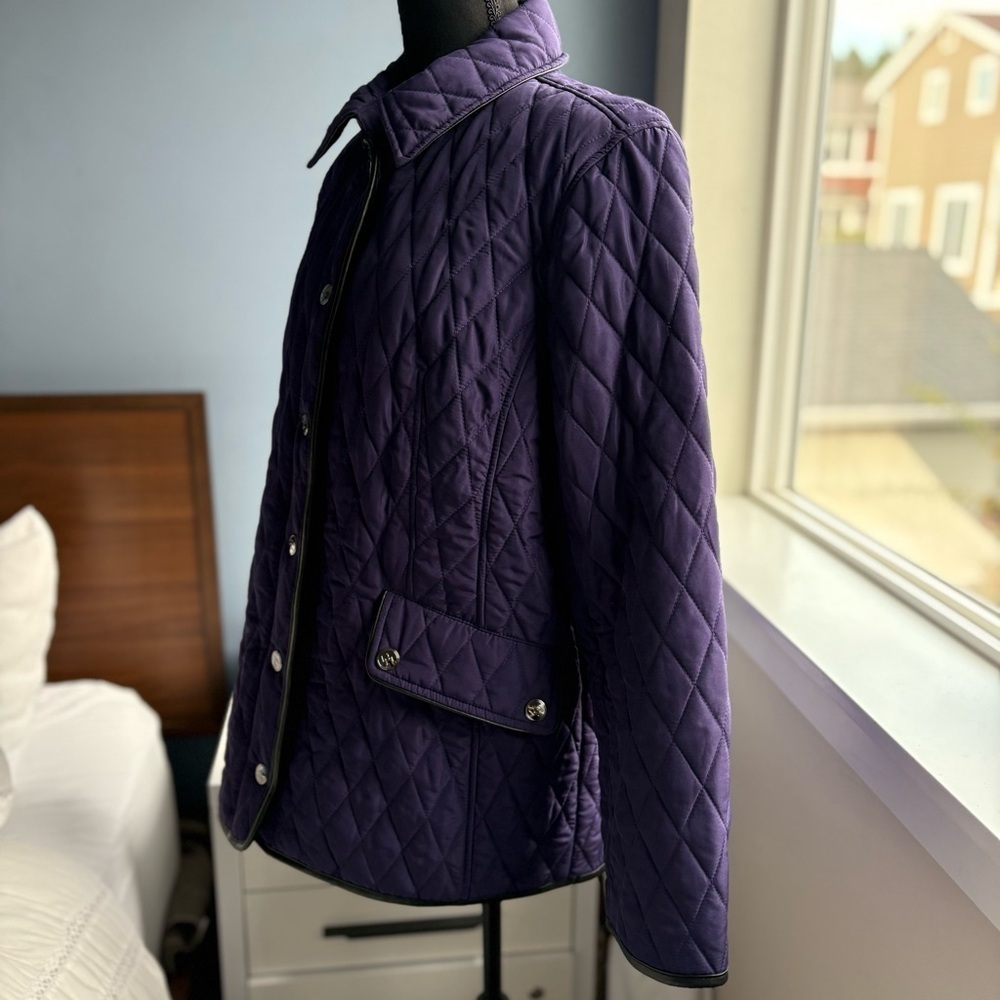 Chico's Rich Purple Diamond Quilted Barn Jacket Button Up Coat - Pockets - Picture 7 of 17